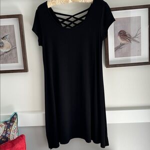 Size Med Little Black Dress criss cross back  Below Knee cap sleeve A-line NWT